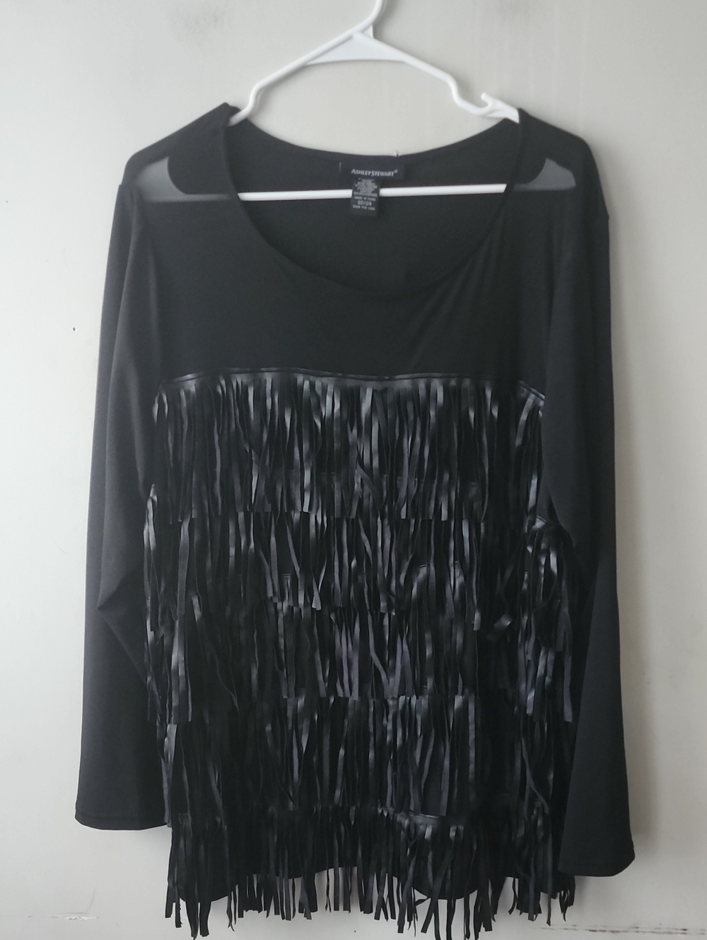 Ashley Stewart Black Fringe Long Sleeve Top. New Without Tag
